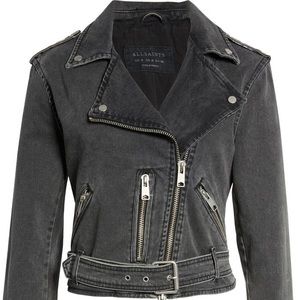 All Saints Washed Denim Biker Jacket
